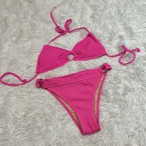😊 Hot Pink Textured High Rise Bikini